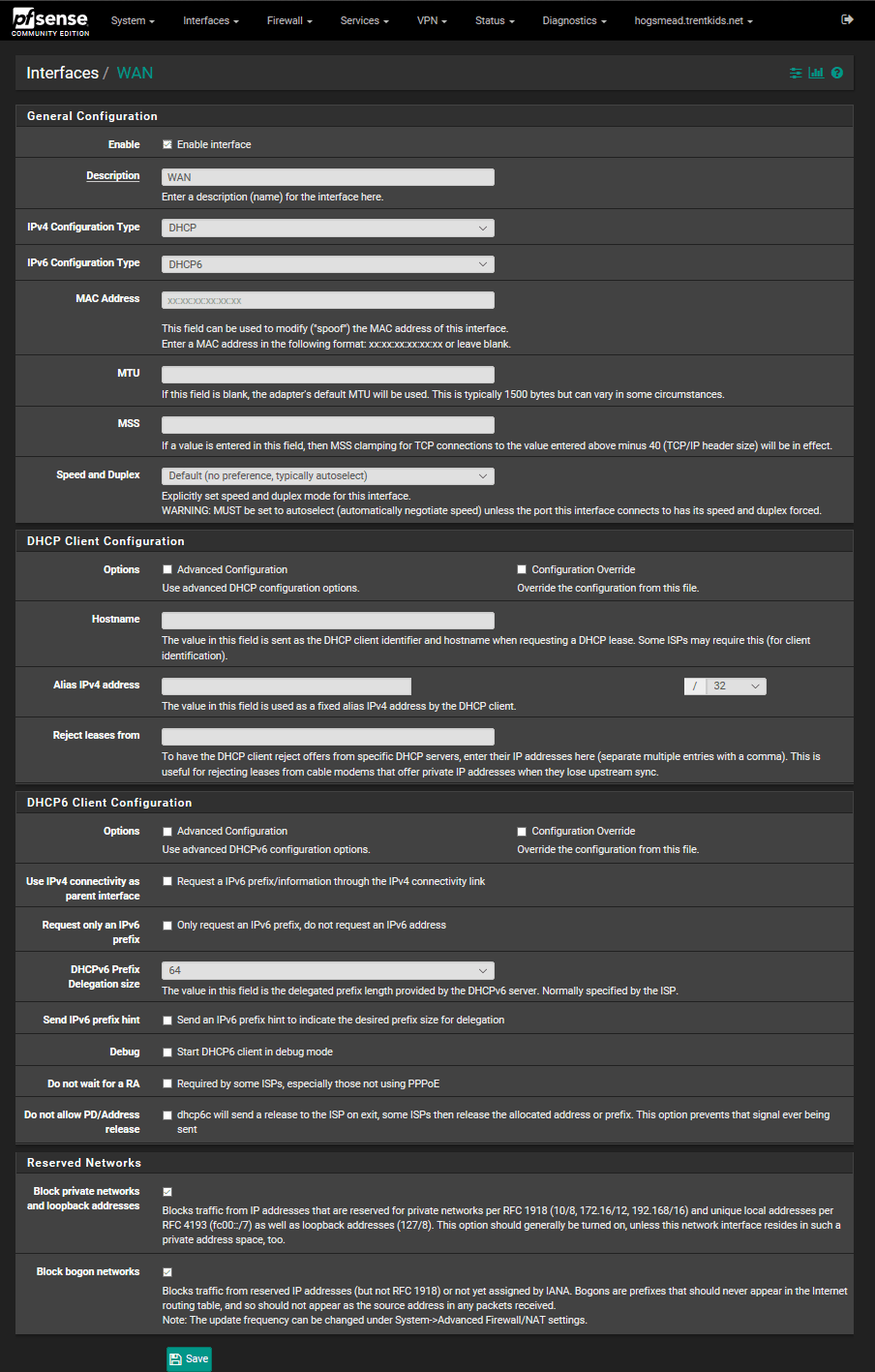 PfsenseIPv6WanSettings
