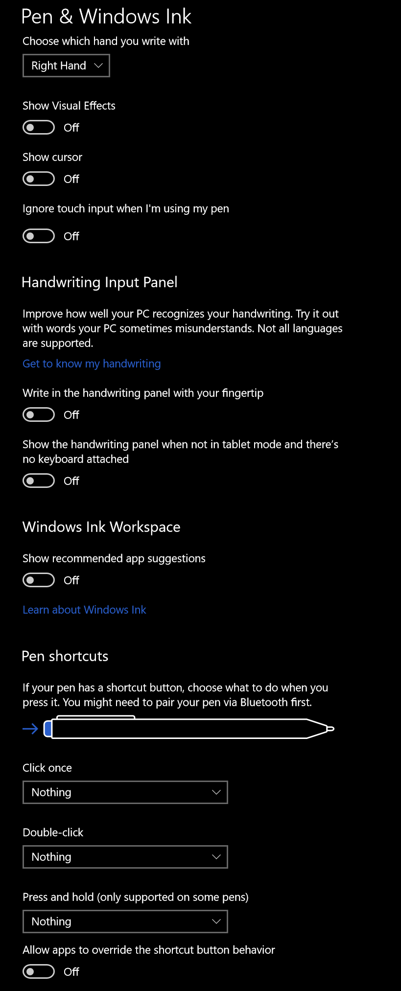 windows pen settings